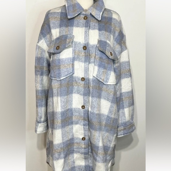 Lulus Warmest Winter Blue Multi Plaid Jacket Shacket Large NWT Size Medium - Picture 11 of 13